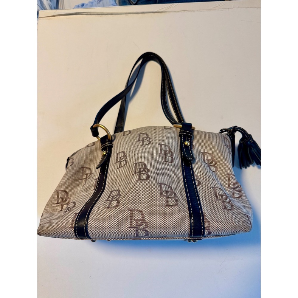 Vintage Dooney & Bourke DB Monogram Satchel Y2K Tassels Canvas Leather Bag - Picture 9 of 13